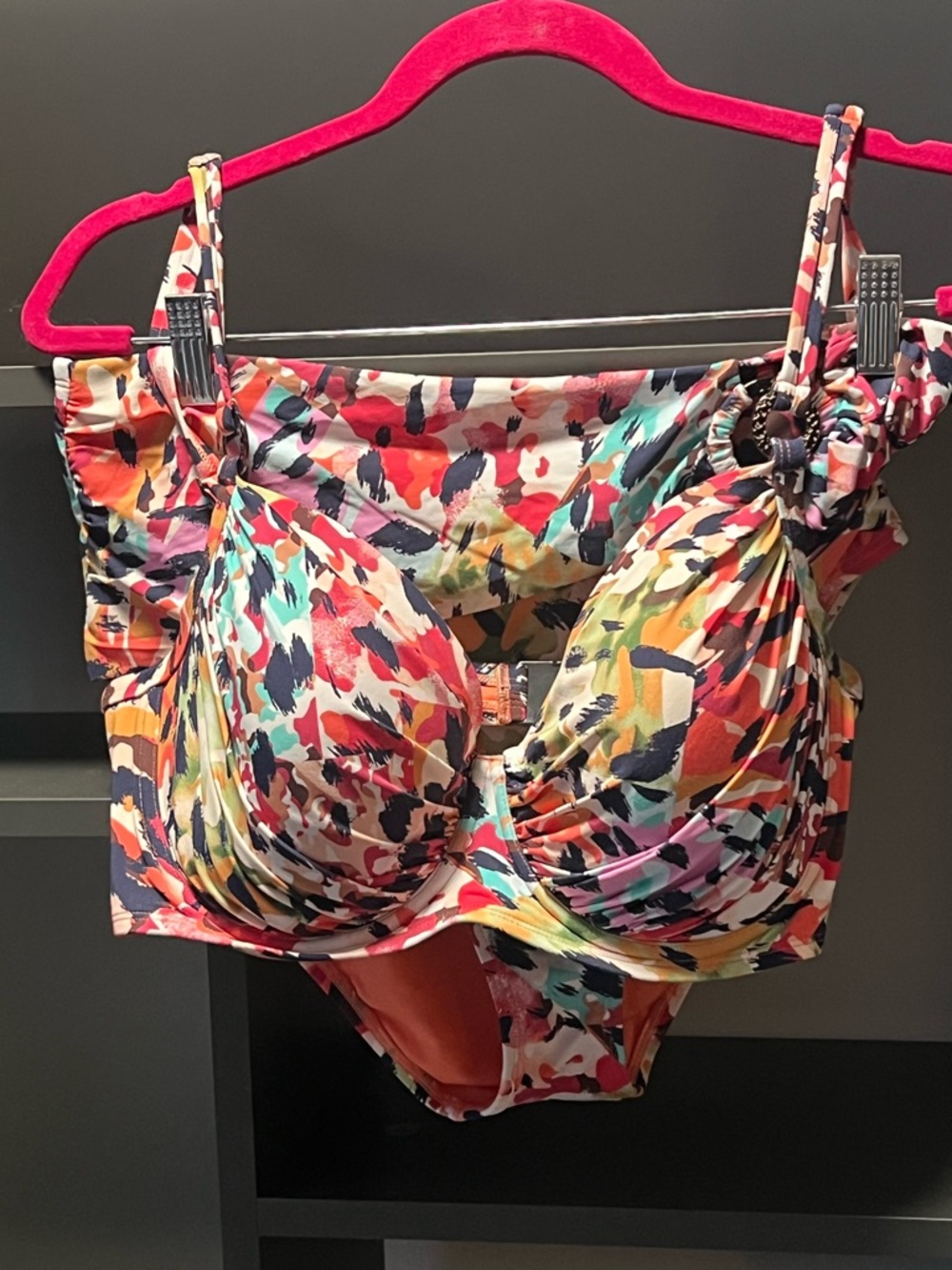 Abstract Multicolor Underwire Bikini Set - Pink & Coral Accents